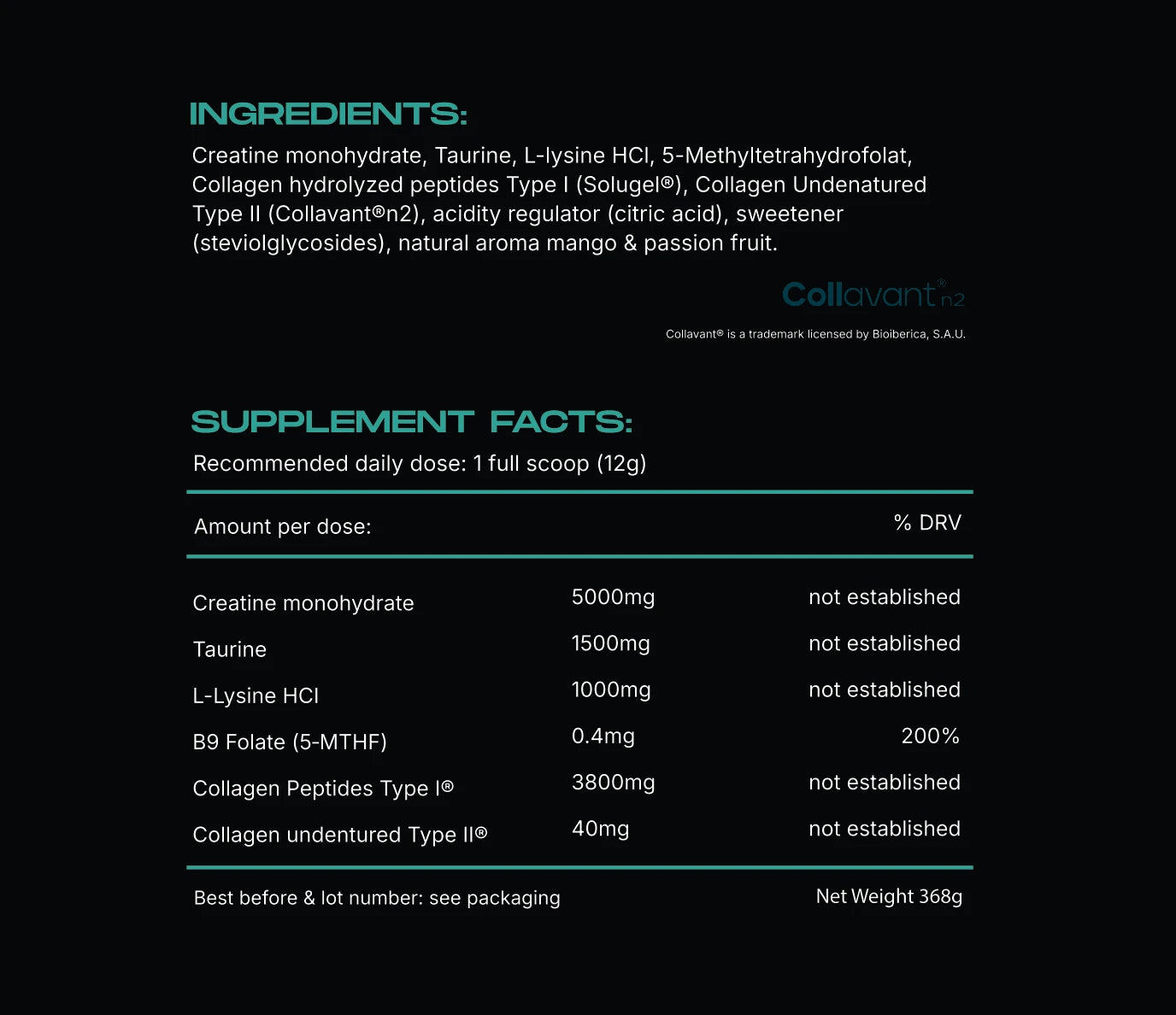 BOOST 2.0 Creatine + Taurin + Lysine + Collagen + B9.