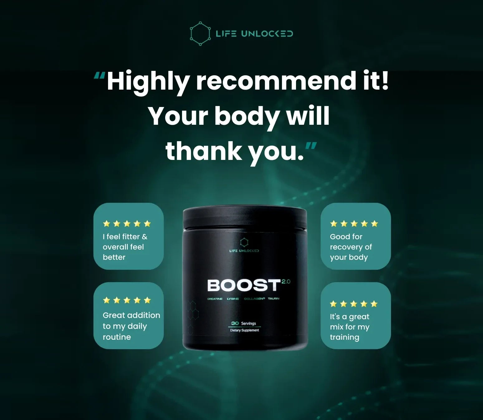BOOST 2.0 Creatine + Taurin + Lysine + Collagen + B9.